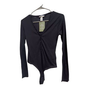 H&M Ribbed Henley Bodysuit with Snap Closure NWT